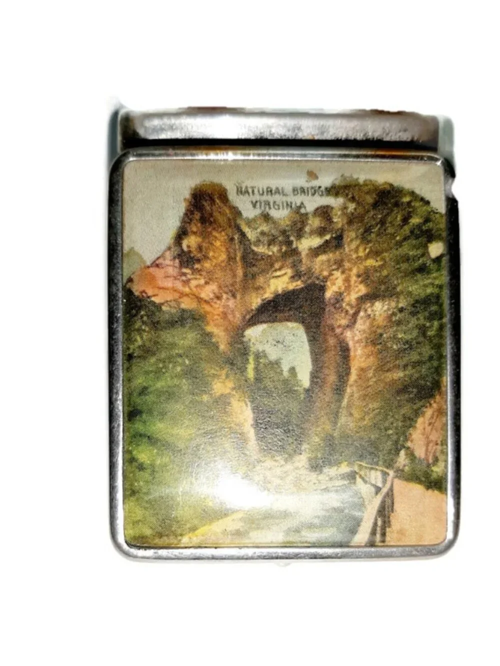 1930s Vintage Small Metal Souvenir Scenic Face Powder Compact Makeup Virginia
